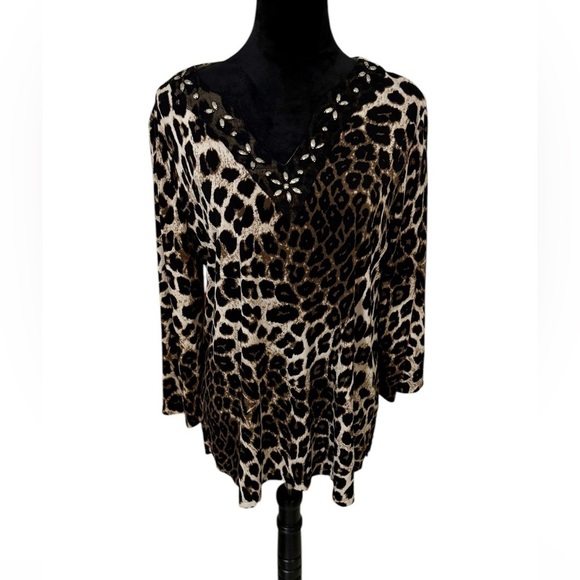 Adrienne Vittadini Leopard Print Tunic Blouse Womens Size XL - Picture 1 of 5